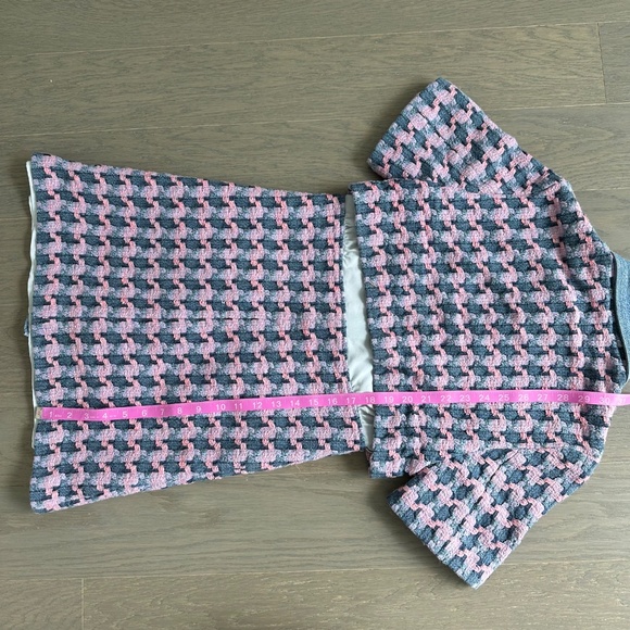 Sandro Amadora Dress Pink Blue Denim Trim Houndstooth Tweed Mini FR 36 US 4 - Picture 13 of 15